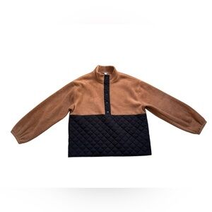 J.Crew Factory Womens Quilted Sherpa Pullover Fleece Large Camel Black Half Snap